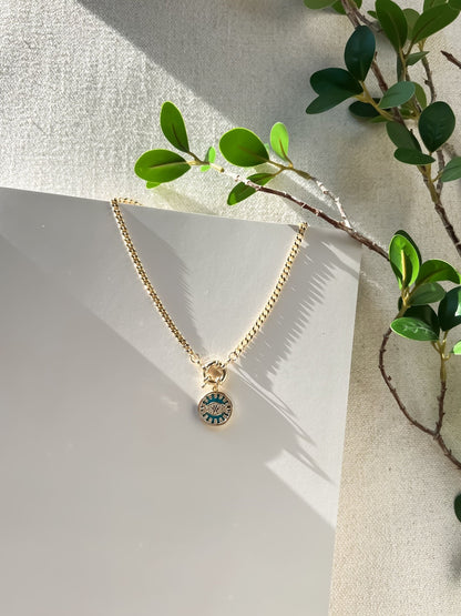 Gold & Teal Evil Eye Charm Toggle Necklace - Magnolia Boutique