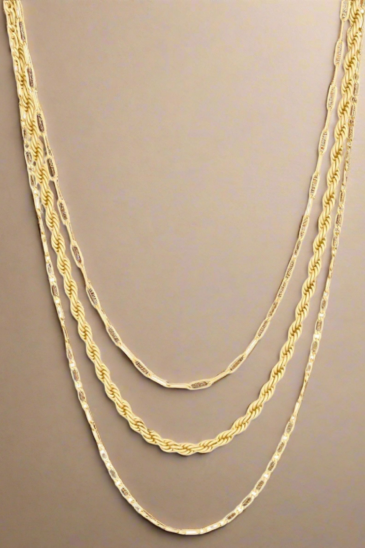 Gold Three layer Rope Chain Link Necklace - Magnolia Boutique