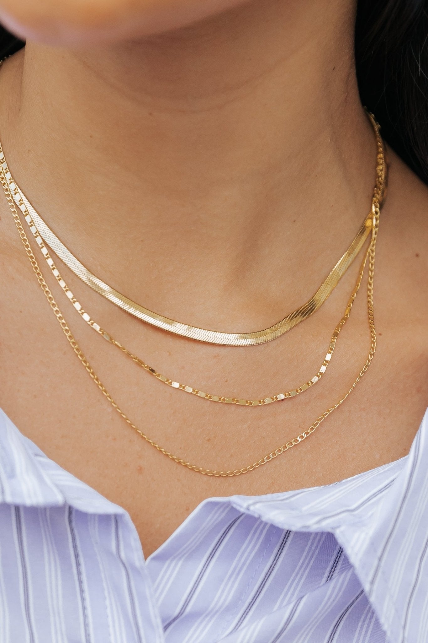 Gold Triple Layer Chain Link Necklace - Magnolia Boutique