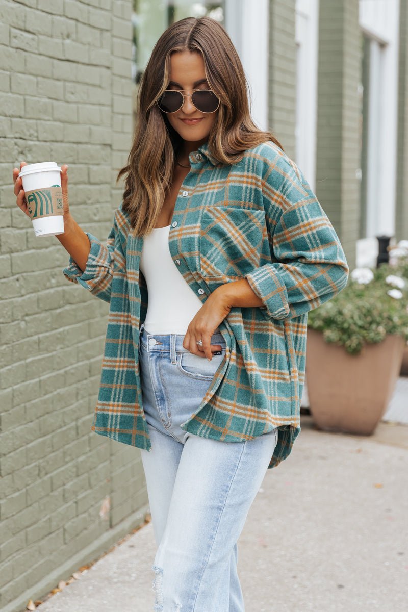 Green and Orange Plaid Shacket - Magnolia Boutique