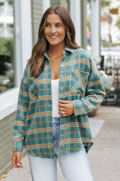 Green and Orange Plaid Shacket - Magnolia Boutique