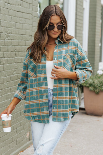 Green and Orange Plaid Shacket - Magnolia Boutique