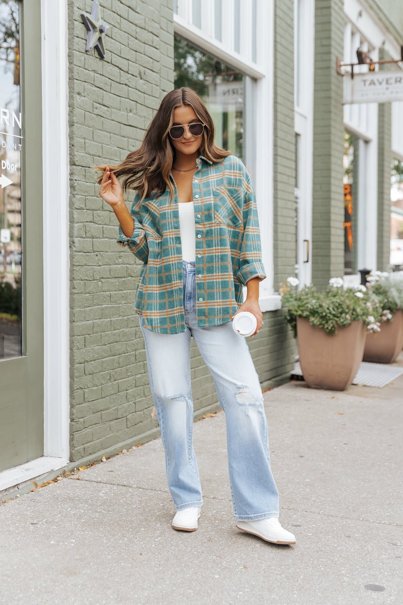 Green and Orange Plaid Shacket - Magnolia Boutique