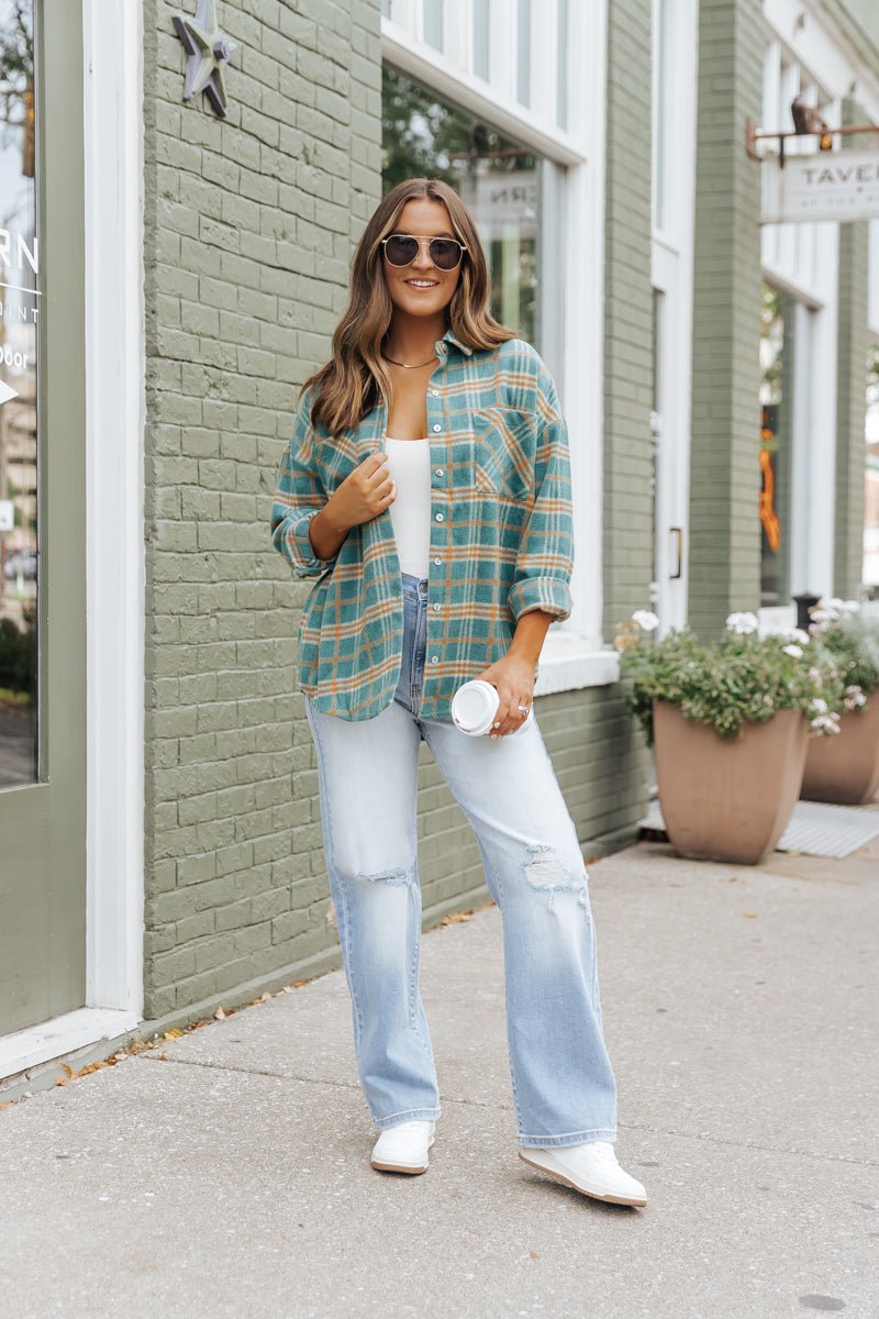 Green and Orange Plaid Shacket - Magnolia Boutique