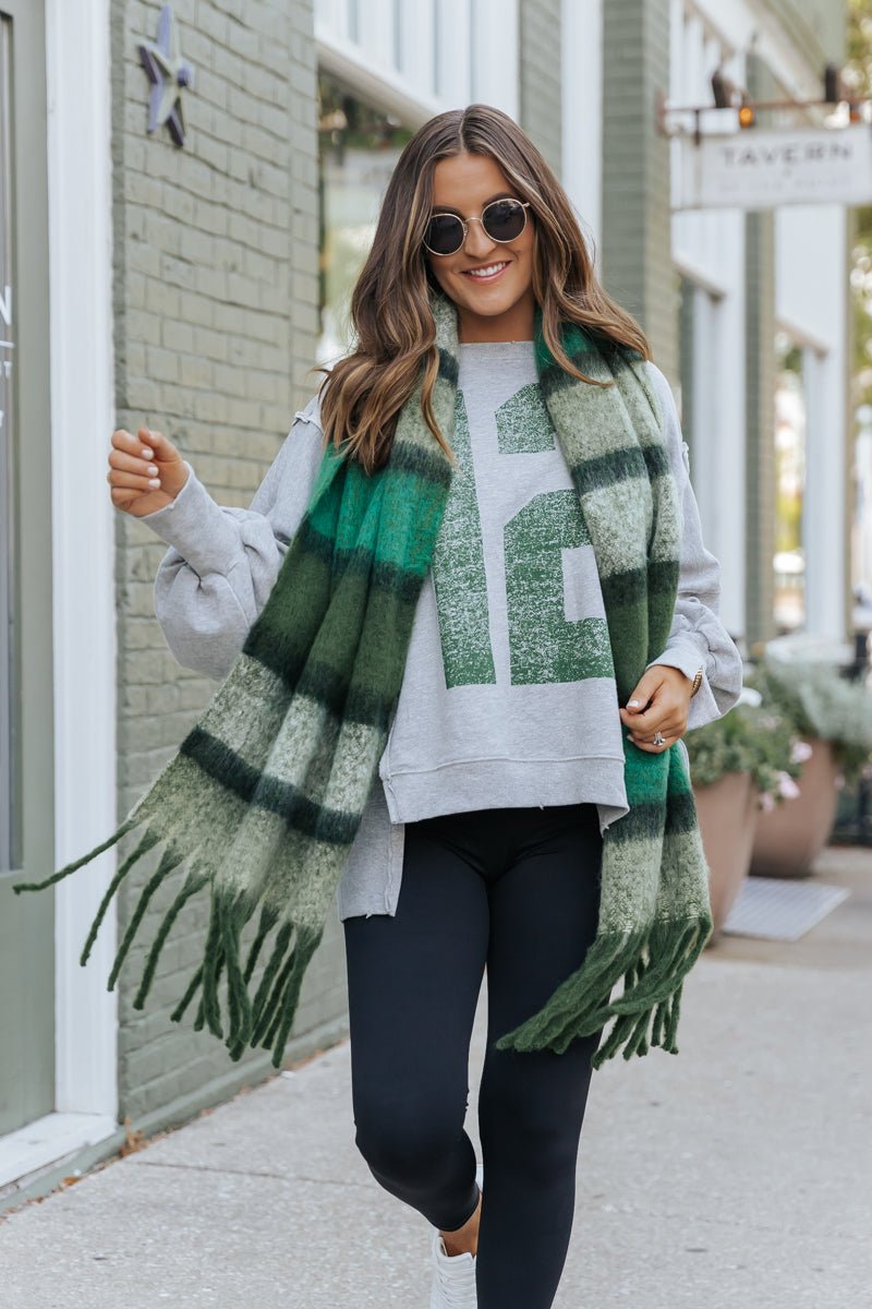 Green Brush Striped Blanket Scarf - Magnolia Boutique