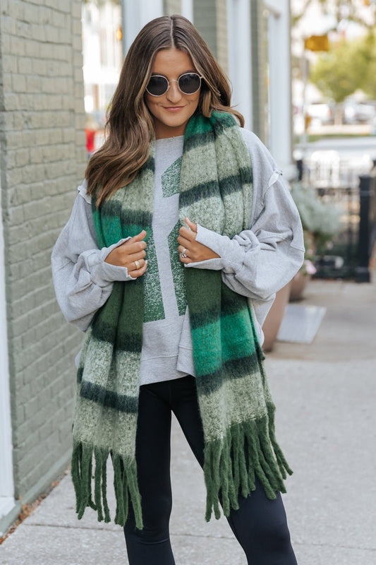 Green Brush Striped Blanket Scarf - Magnolia Boutique