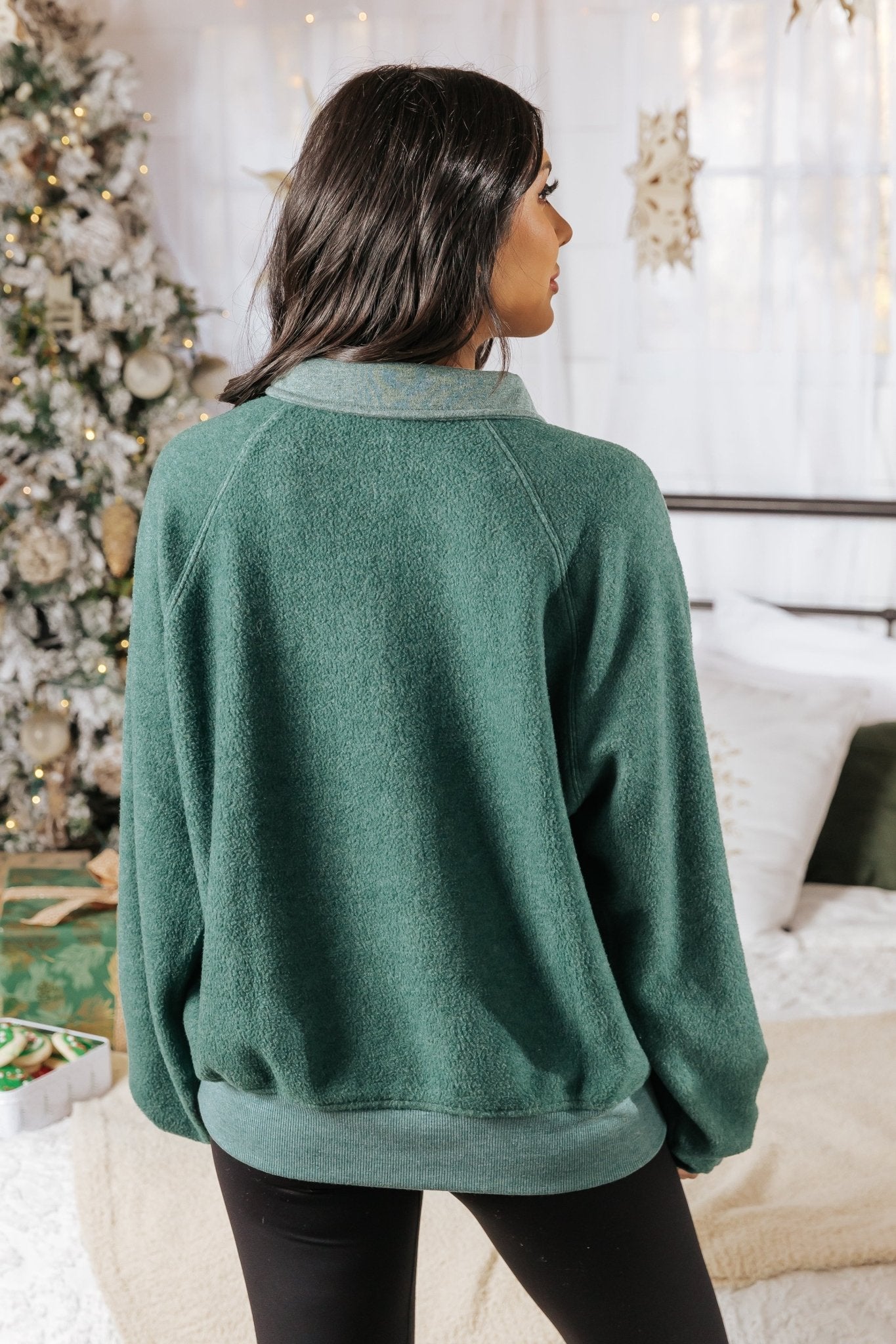 Green Brushed Button Up Pullover - Magnolia Boutique