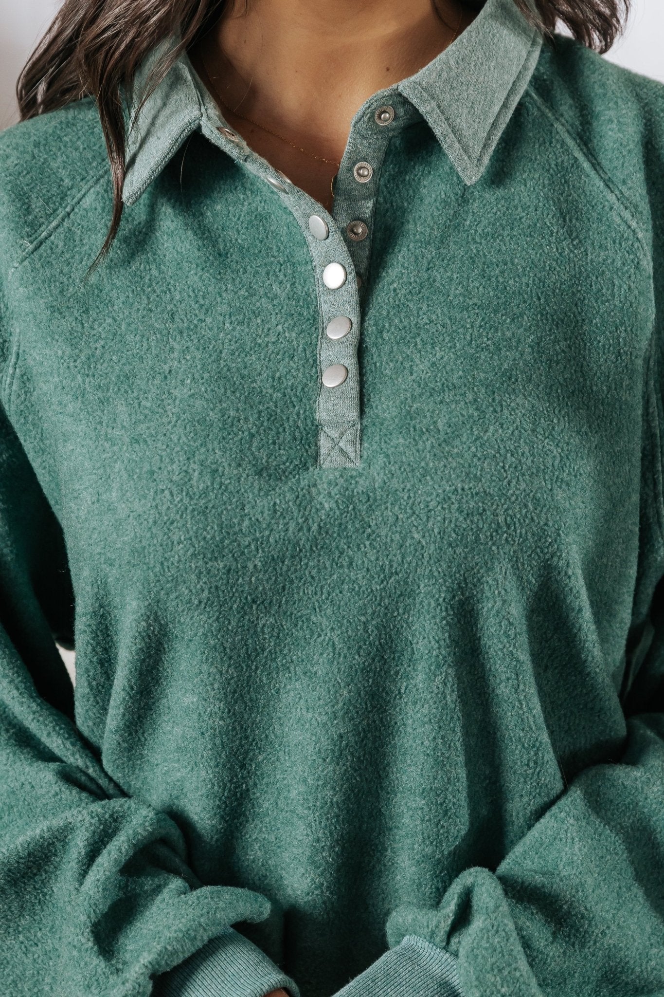 Green Brushed Button Up Pullover - Magnolia Boutique