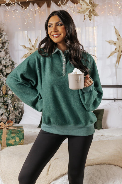 Green Brushed Button Up Pullover - Magnolia Boutique