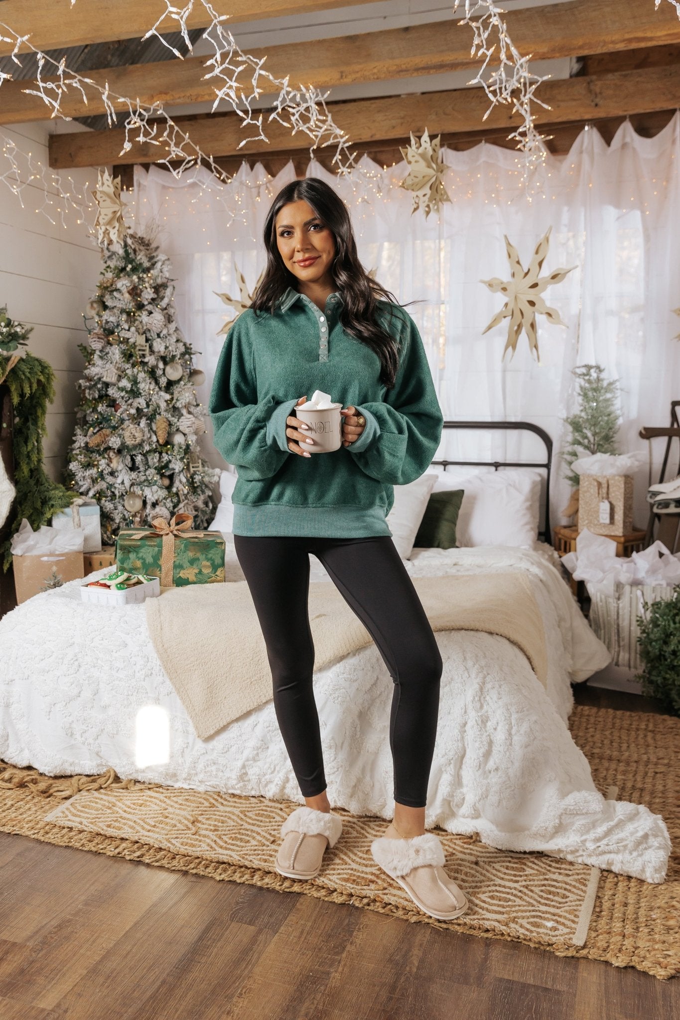 Green Brushed Button Up Pullover - Magnolia Boutique