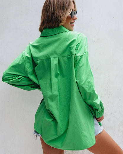 Green Button Down Cotton Shirt | Pre Order - Magnolia Boutique
