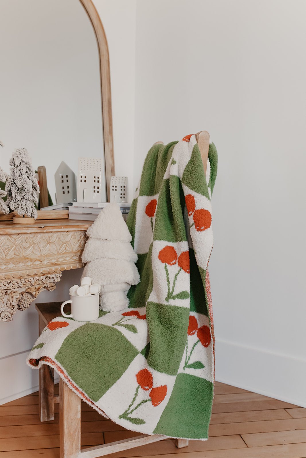 Green Checkered Holiday Cherry Blanket - Magnolia Boutique