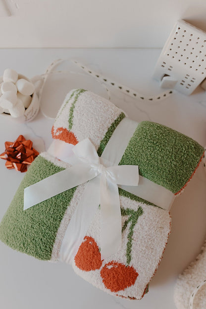 Green Checkered Holiday Cherry Blanket - Magnolia Boutique