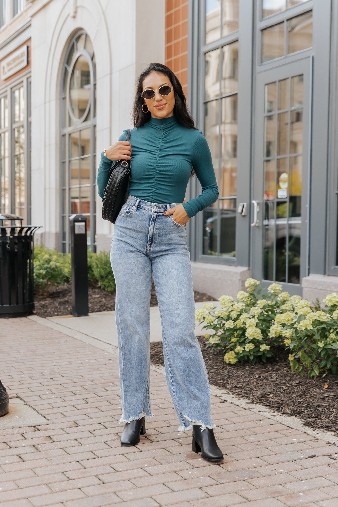 Green Cinched Mock Neck Top - Magnolia Boutique