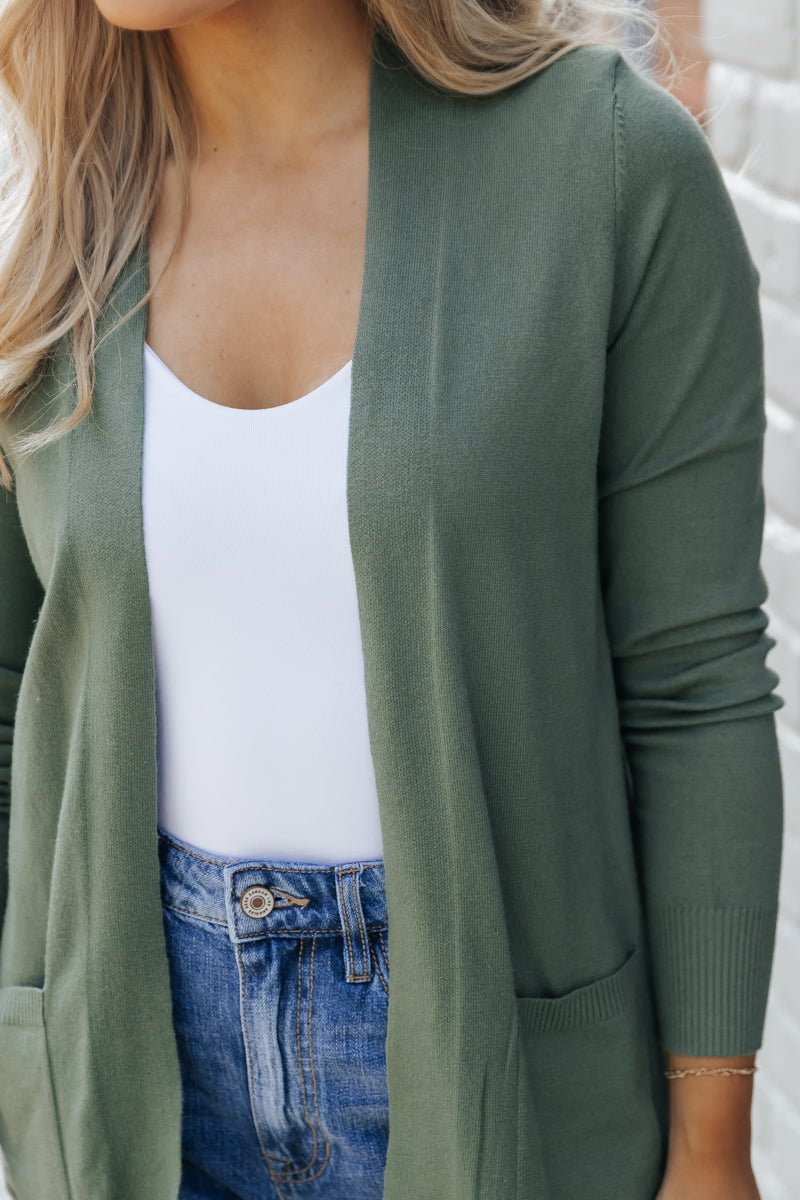 Green Open Front Ribbed Sweater Cardigan - Magnolia Boutique