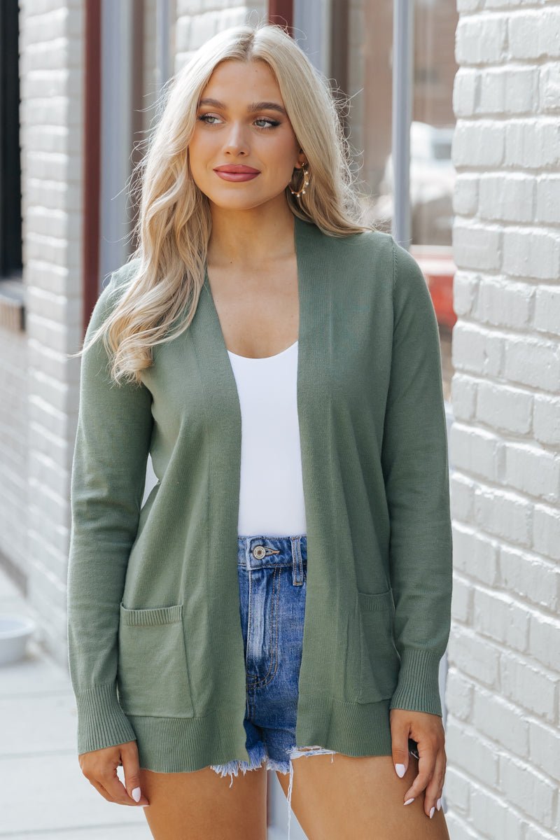 Green Open Front Ribbed Sweater Cardigan - Magnolia Boutique