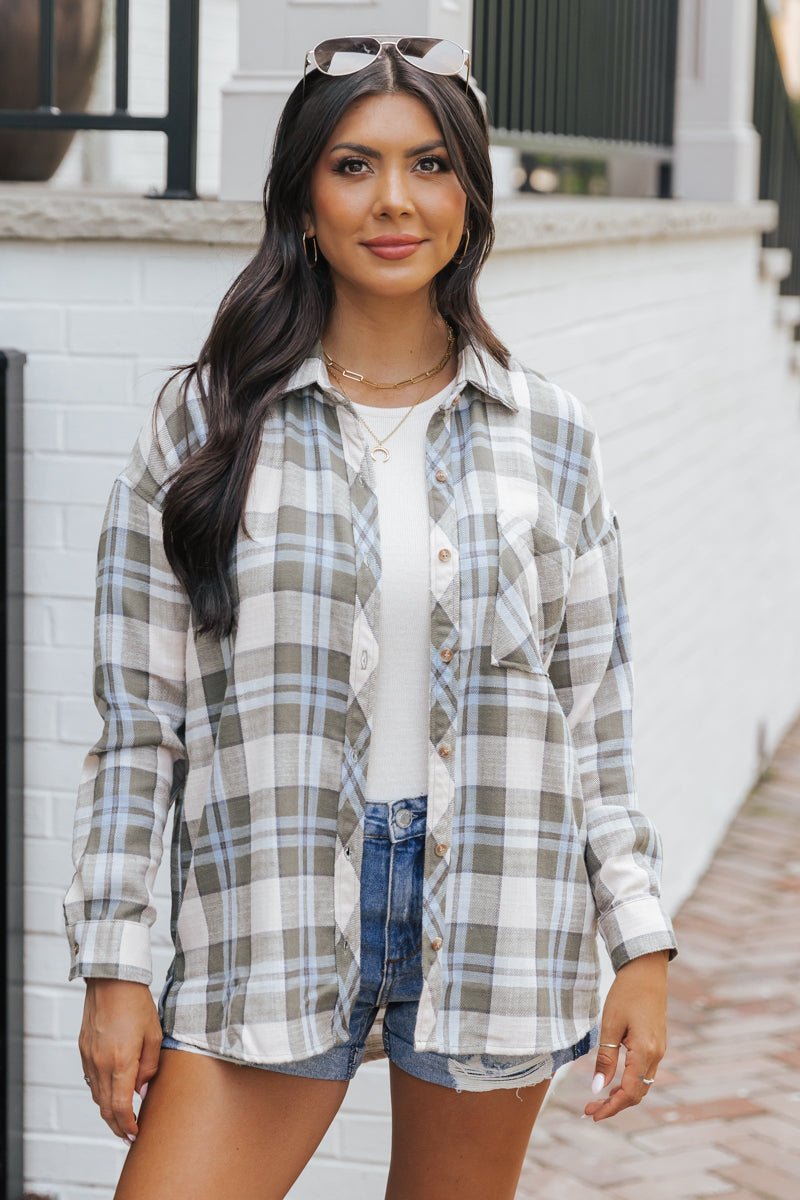 Green Plaid Button Down Shirt - Magnolia Boutique