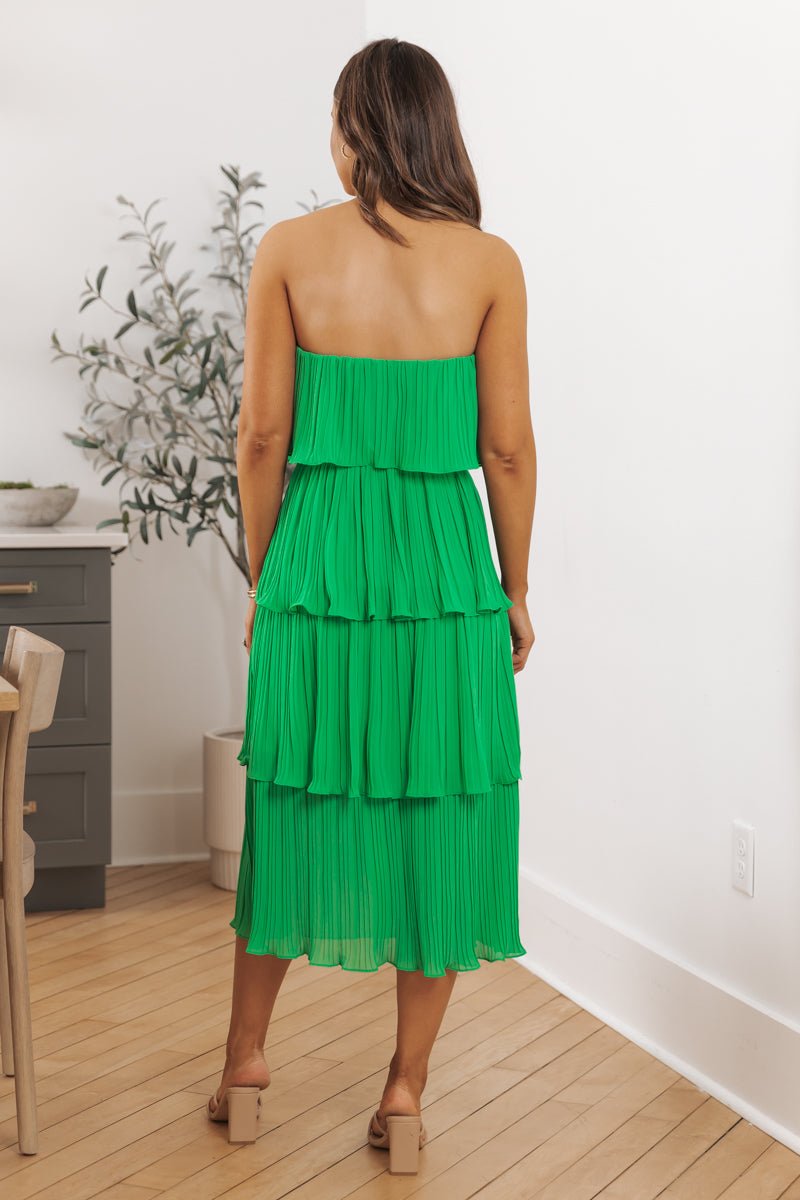 Green Pleated Midi Tube Dress - Magnolia Boutique