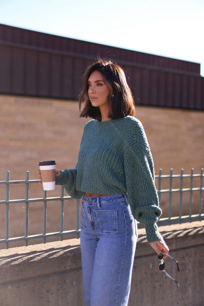 Green Popcorn Knit Cropped Sweater - Magnolia Boutique