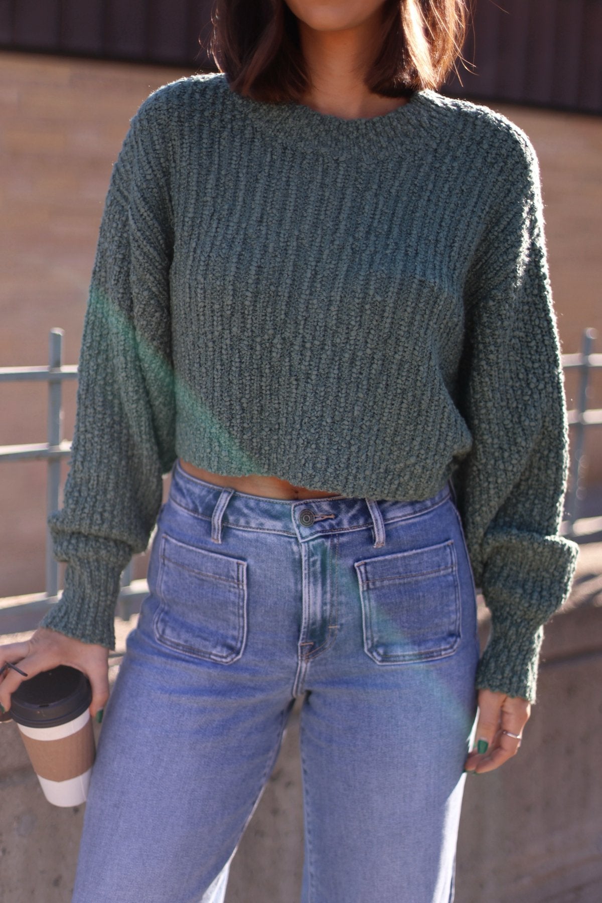 Green Popcorn Knit Cropped Sweater - Magnolia Boutique