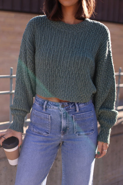 Green Popcorn Knit Cropped Sweater - Magnolia Boutique