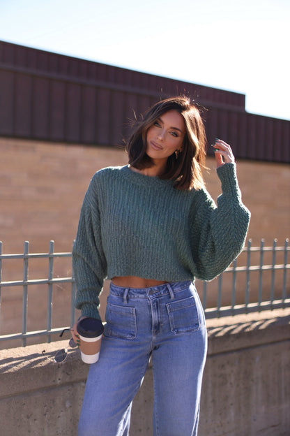 Green Popcorn Knit Cropped Sweater - Magnolia Boutique