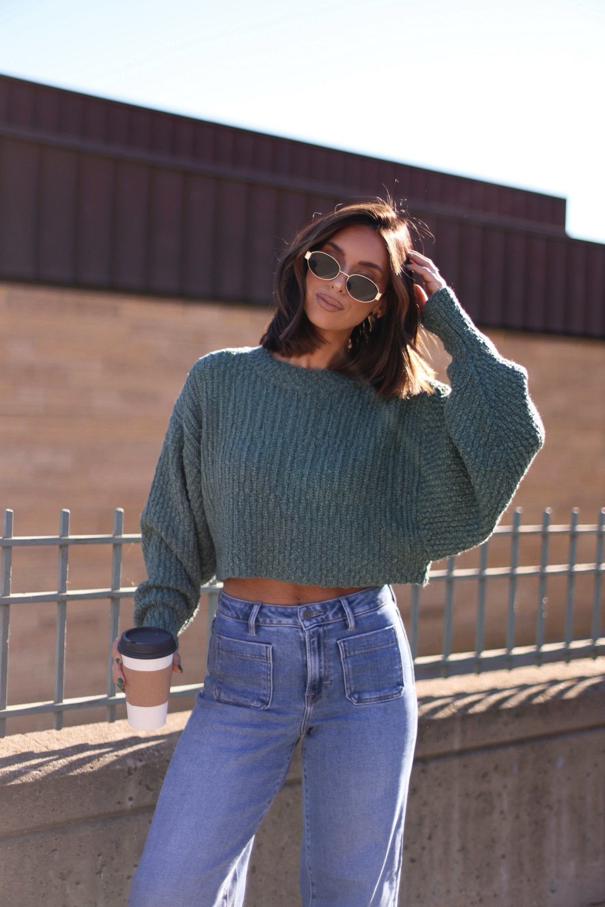 Green Popcorn Knit Cropped Sweater - Magnolia Boutique