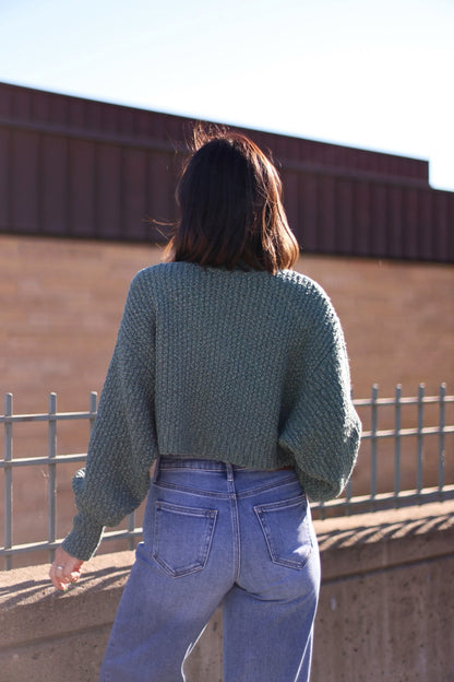 Green Popcorn Knit Cropped Sweater - Magnolia Boutique