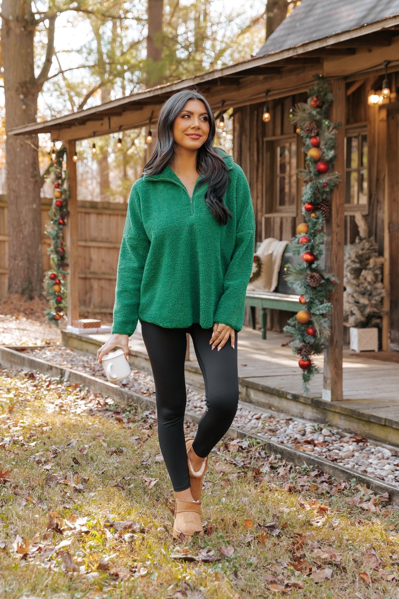 Green Sherpa Zip Up Jacket - Magnolia Boutique