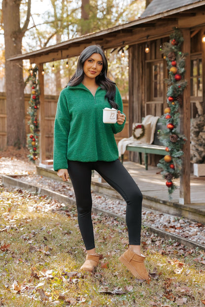 Green Sherpa Zip Up Jacket - Magnolia Boutique