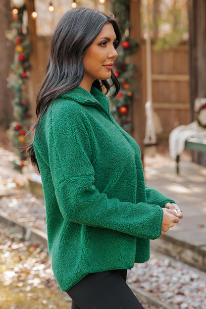 Green Sherpa Zip Up Jacket - Magnolia Boutique