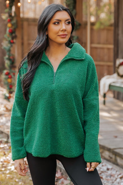 Green Sherpa Zip Up Jacket - Magnolia Boutique