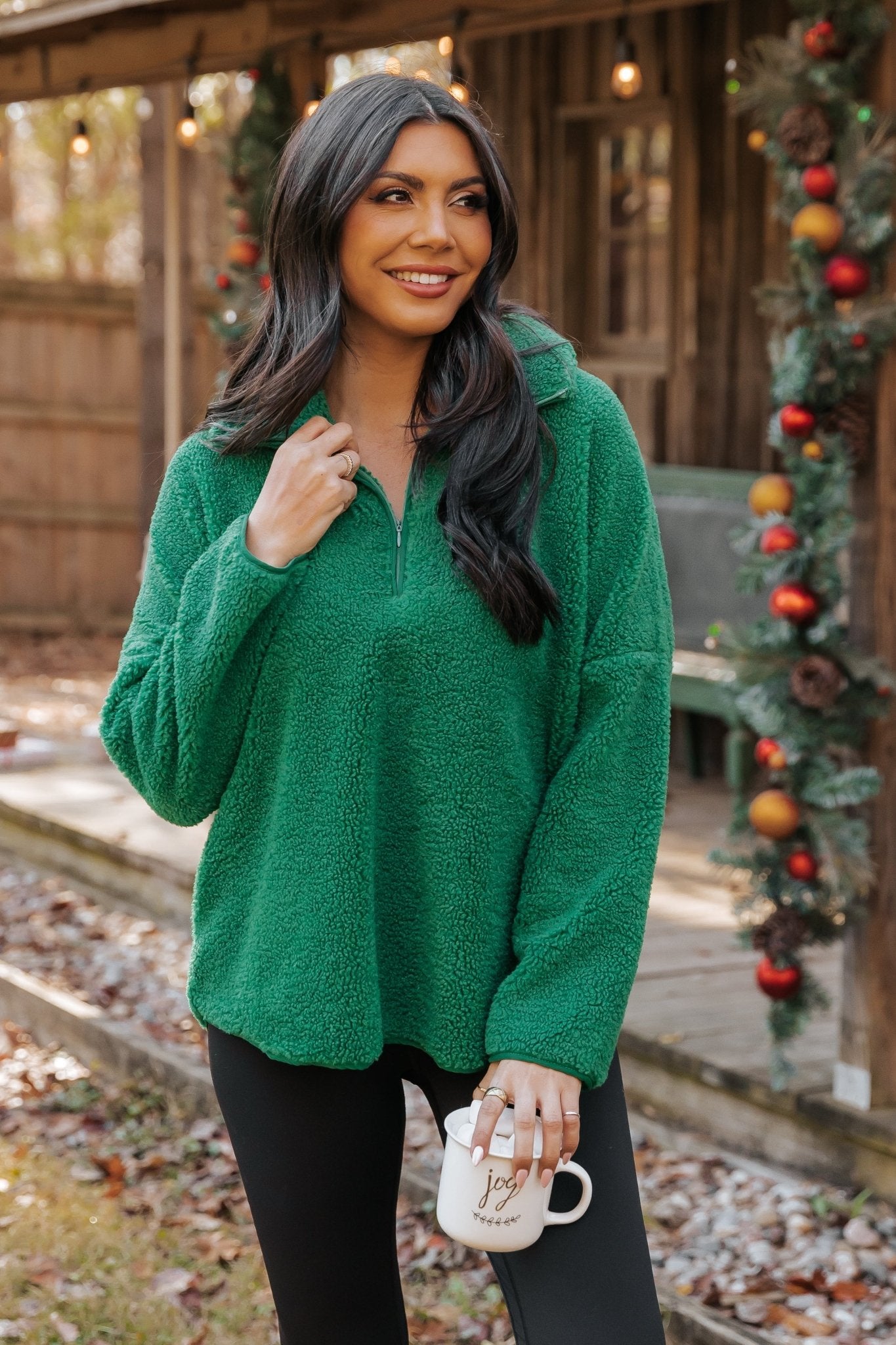 Green Sherpa Zip Up Jacket - Magnolia Boutique