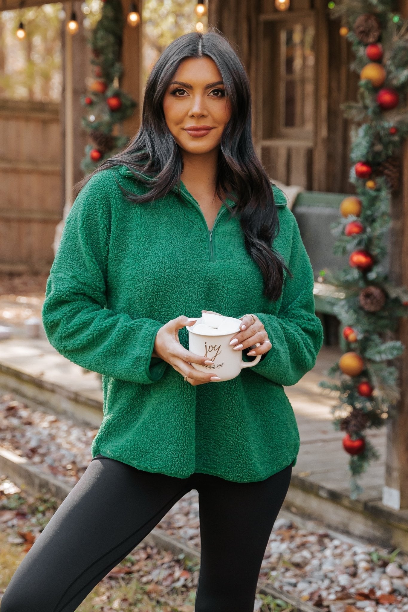 Green Sherpa Zip Up Jacket - Magnolia Boutique