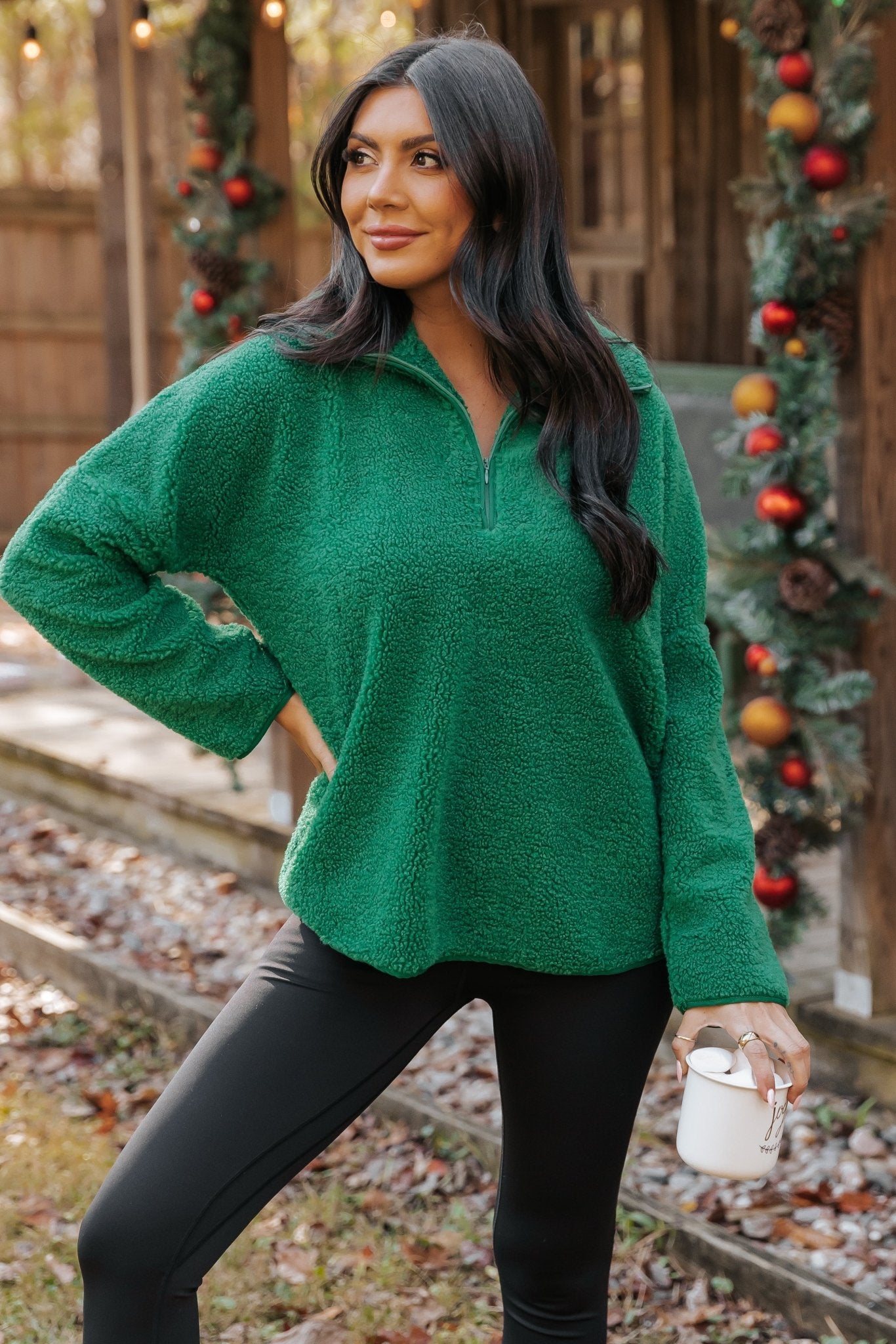 Green Sherpa Zip Up Jacket - Magnolia Boutique