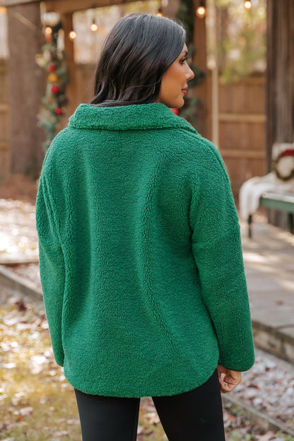 Green Sherpa Zip Up Jacket - Magnolia Boutique