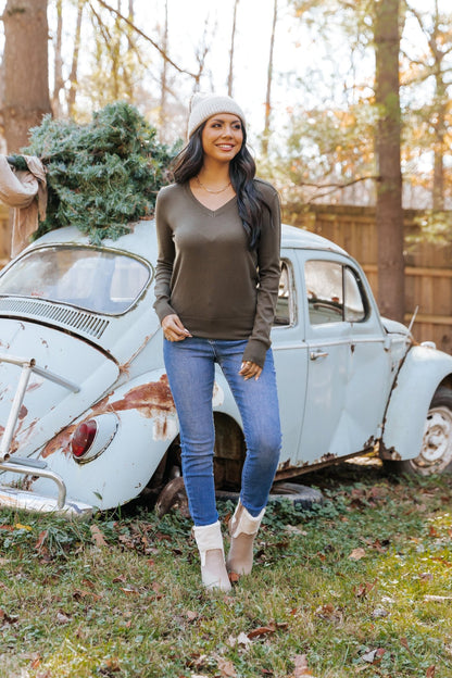 Green Soft V - Neck Sweater - Magnolia Boutique