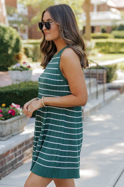 Green Stripe Pleated Mini Dress - Magnolia Boutique