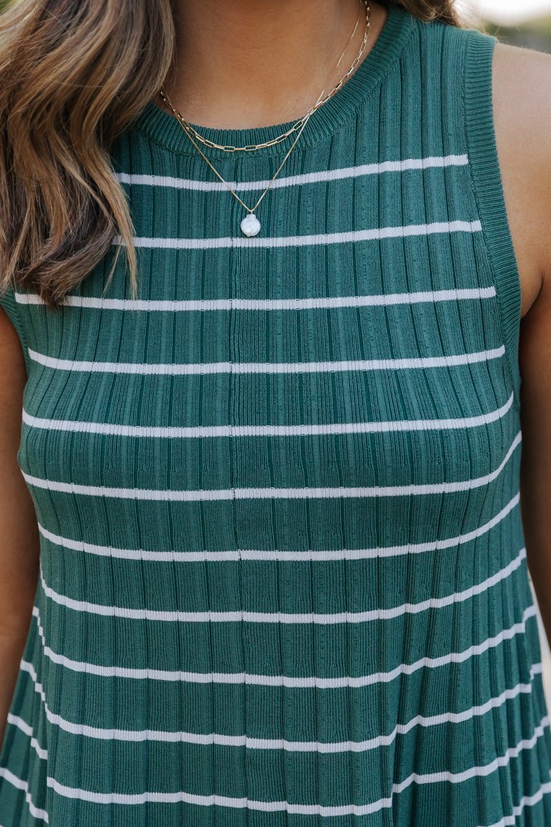 Green Stripe Pleated Mini Dress - Magnolia Boutique