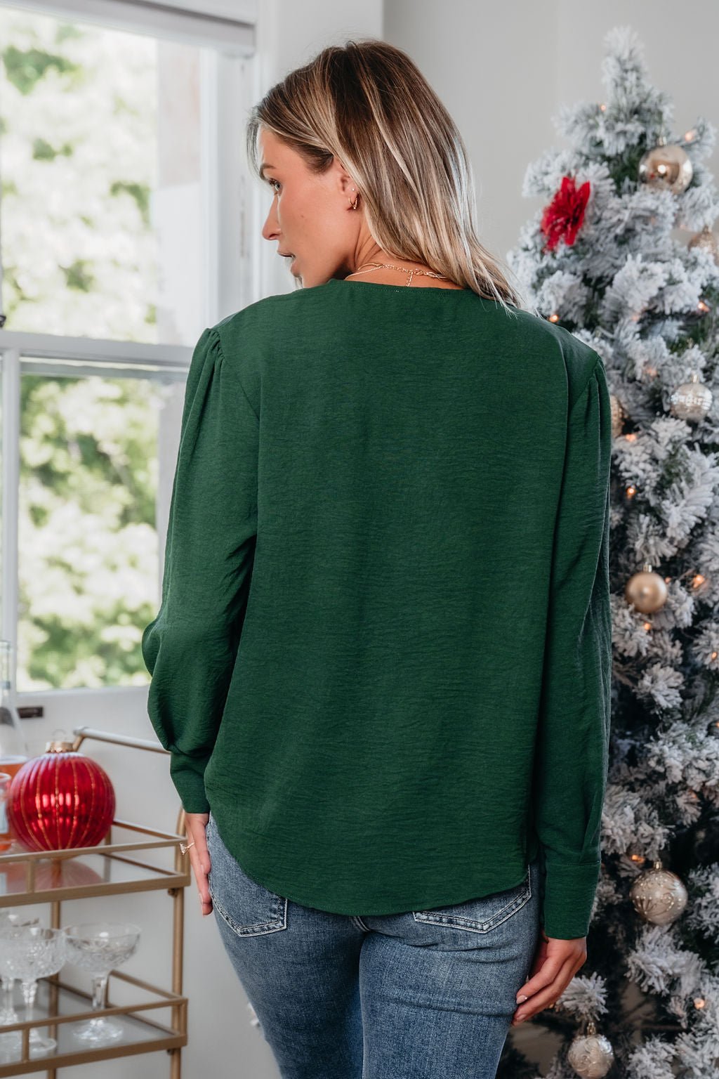 Green Surplice V Neck Top - Magnolia Boutique