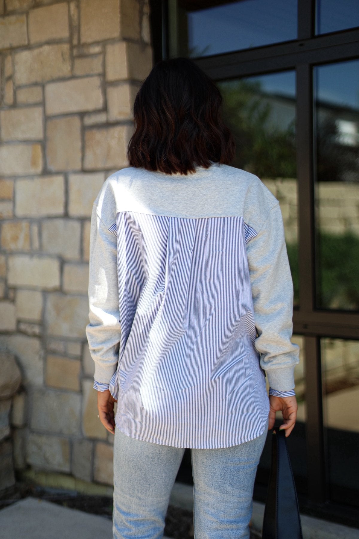 Grey and Ivory Stripe Layered Sweatshirt - Magnolia Boutique