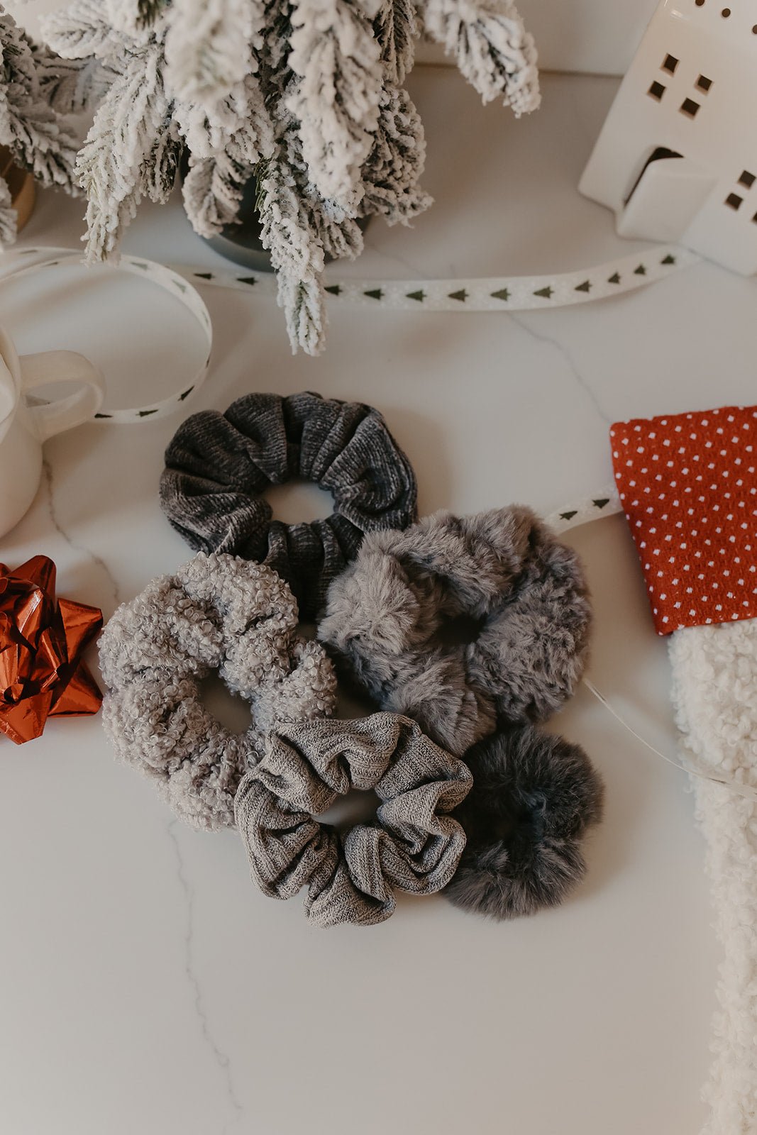 Grey Assorted Velvet Scrunchies Set - Magnolia Boutique