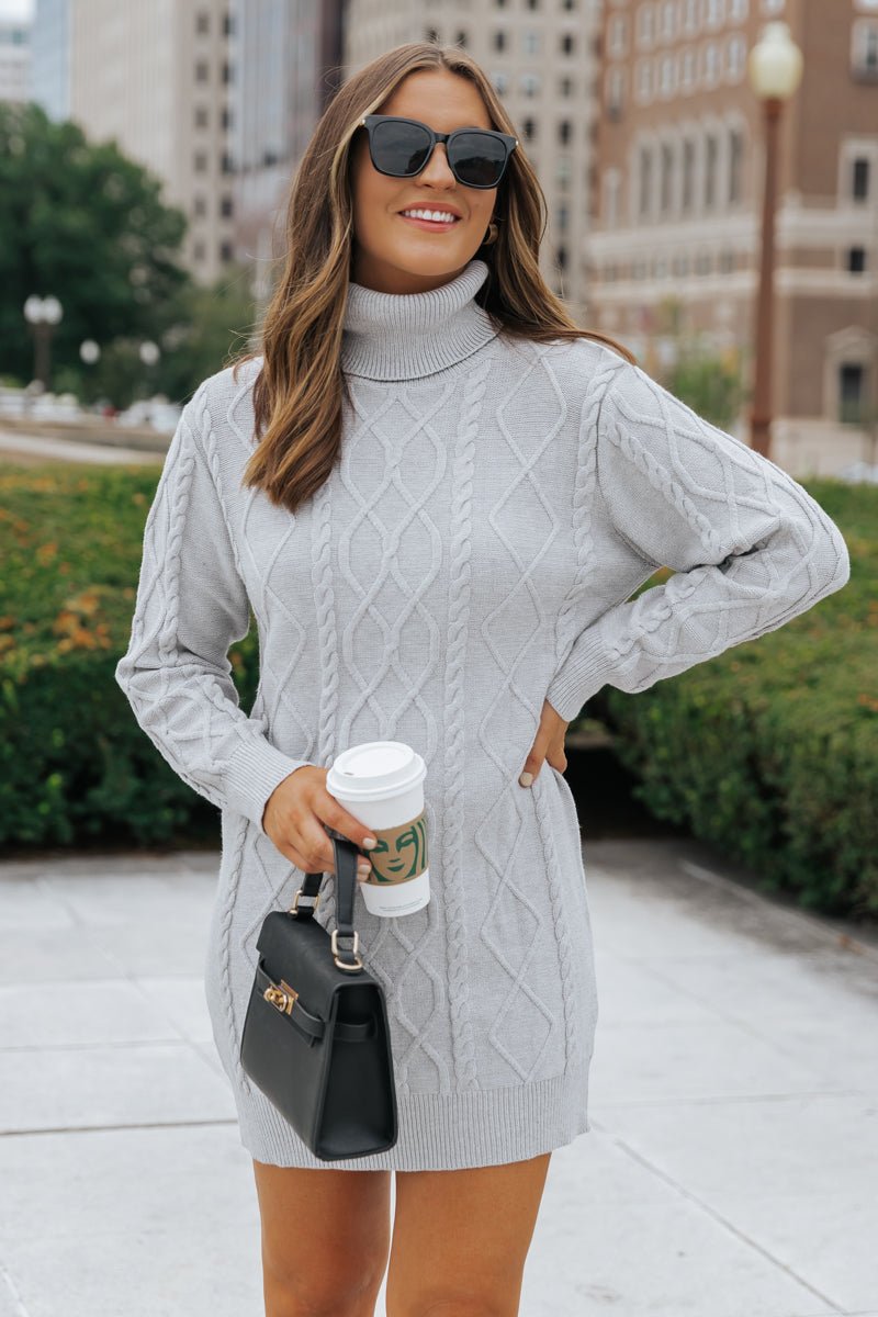 Grey Cable Knit Sweater Dress - Magnolia Boutique