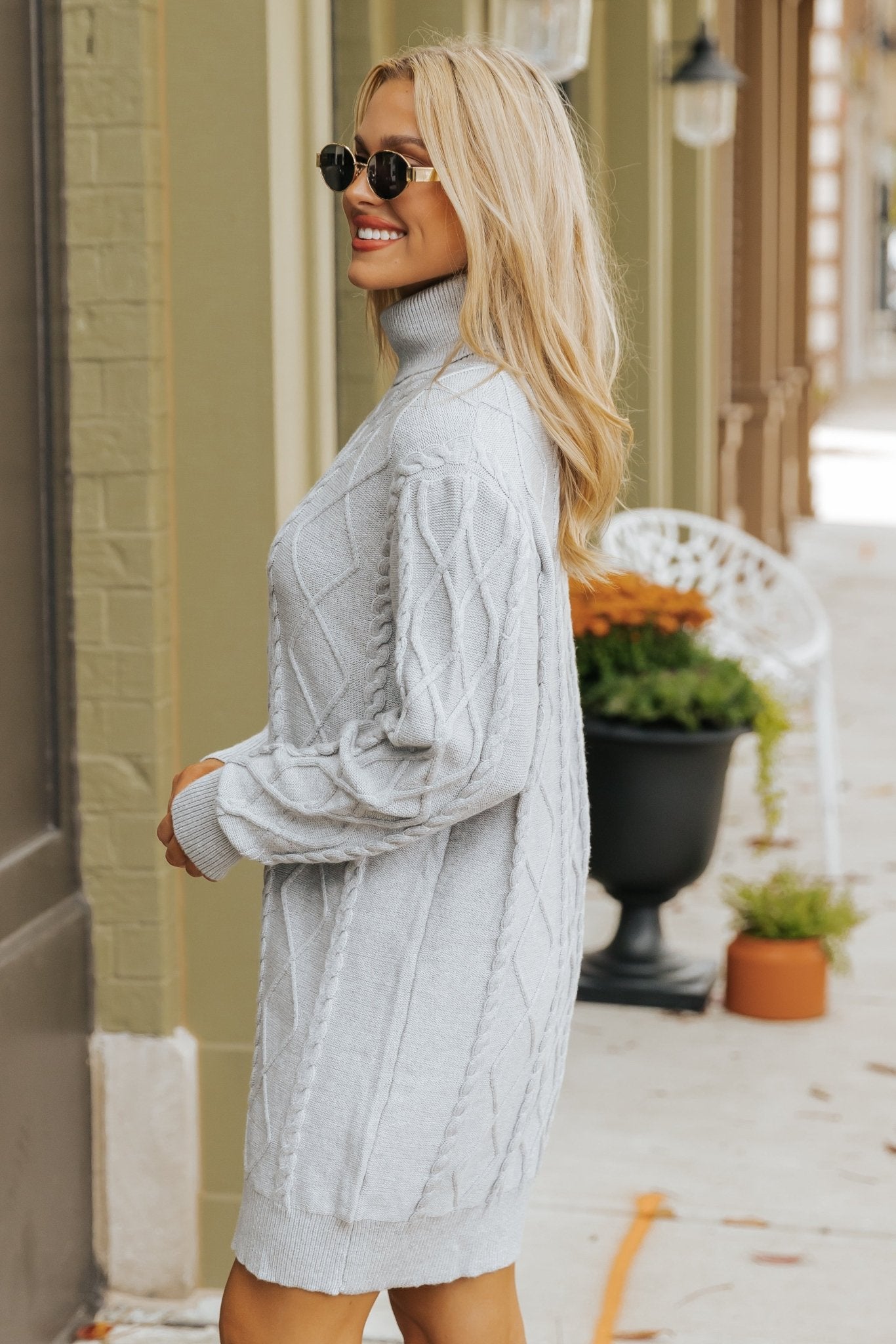 Grey Cable Knit Sweater Dress - Magnolia Boutique