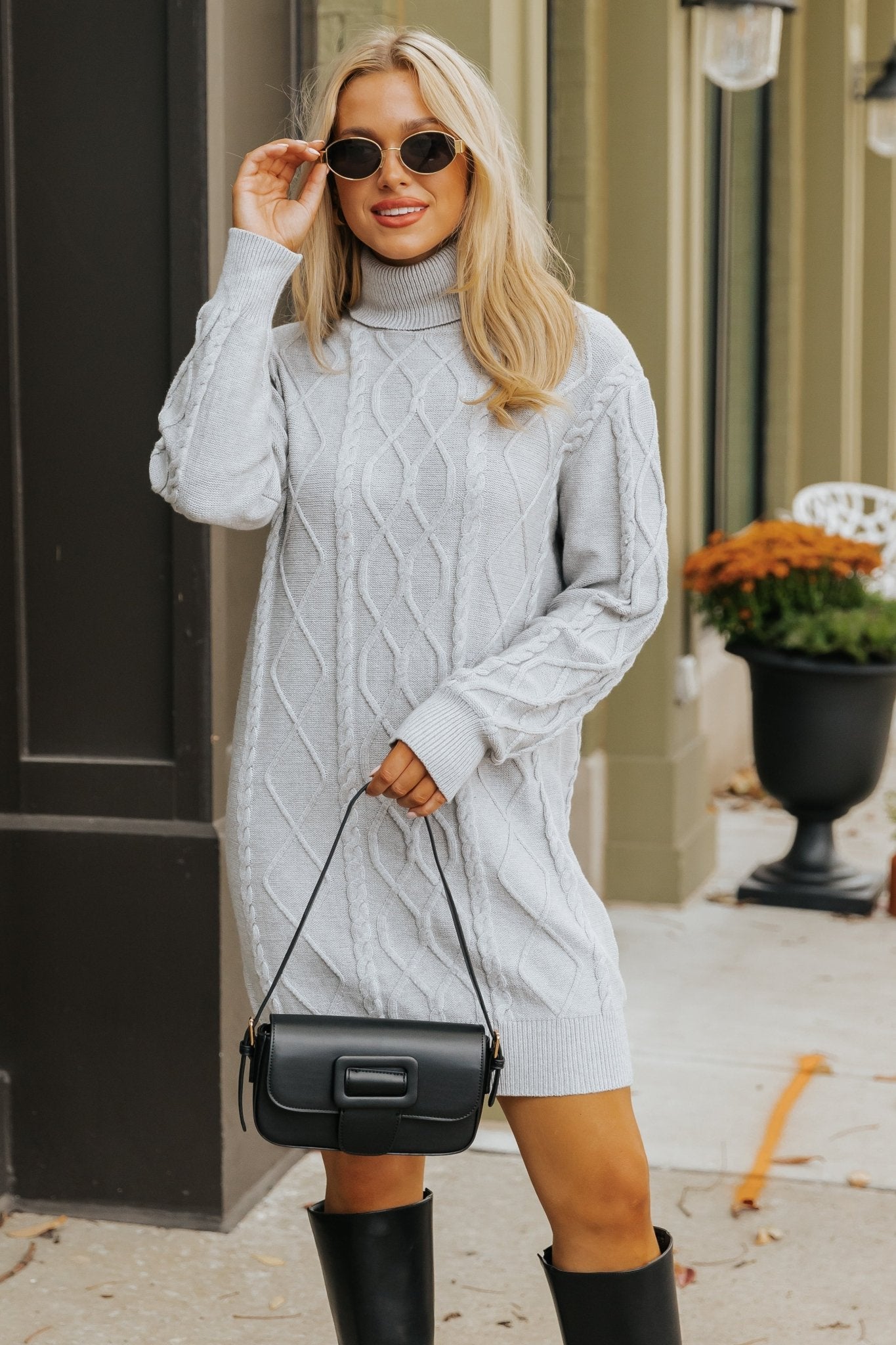 Grey Cable Knit Sweater Dress - Magnolia Boutique