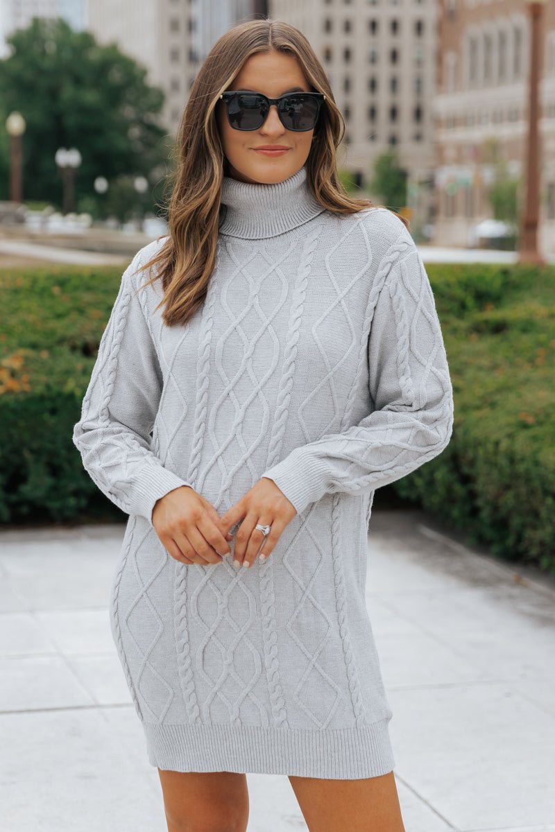 Grey Cable Knit Sweater Dress - Magnolia Boutique