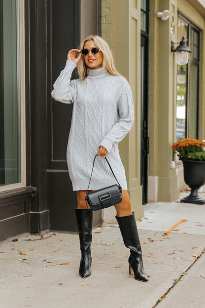 Grey Cable Knit Sweater Dress - Magnolia Boutique