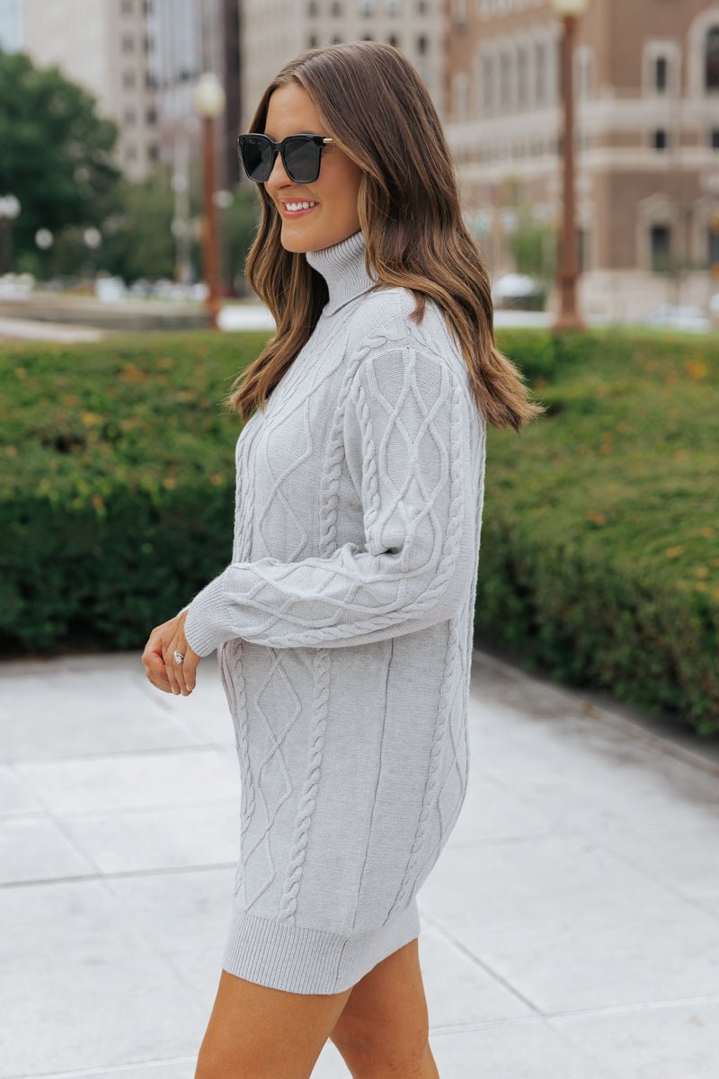 Grey Cable Knit Sweater Dress - Magnolia Boutique