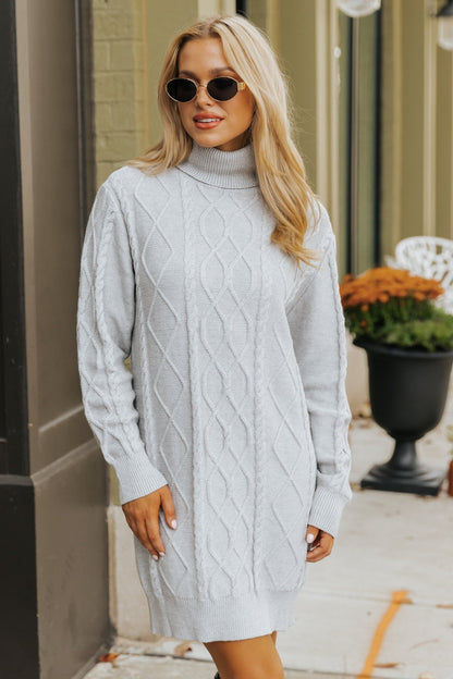 Grey Cable Knit Sweater Dress - Magnolia Boutique