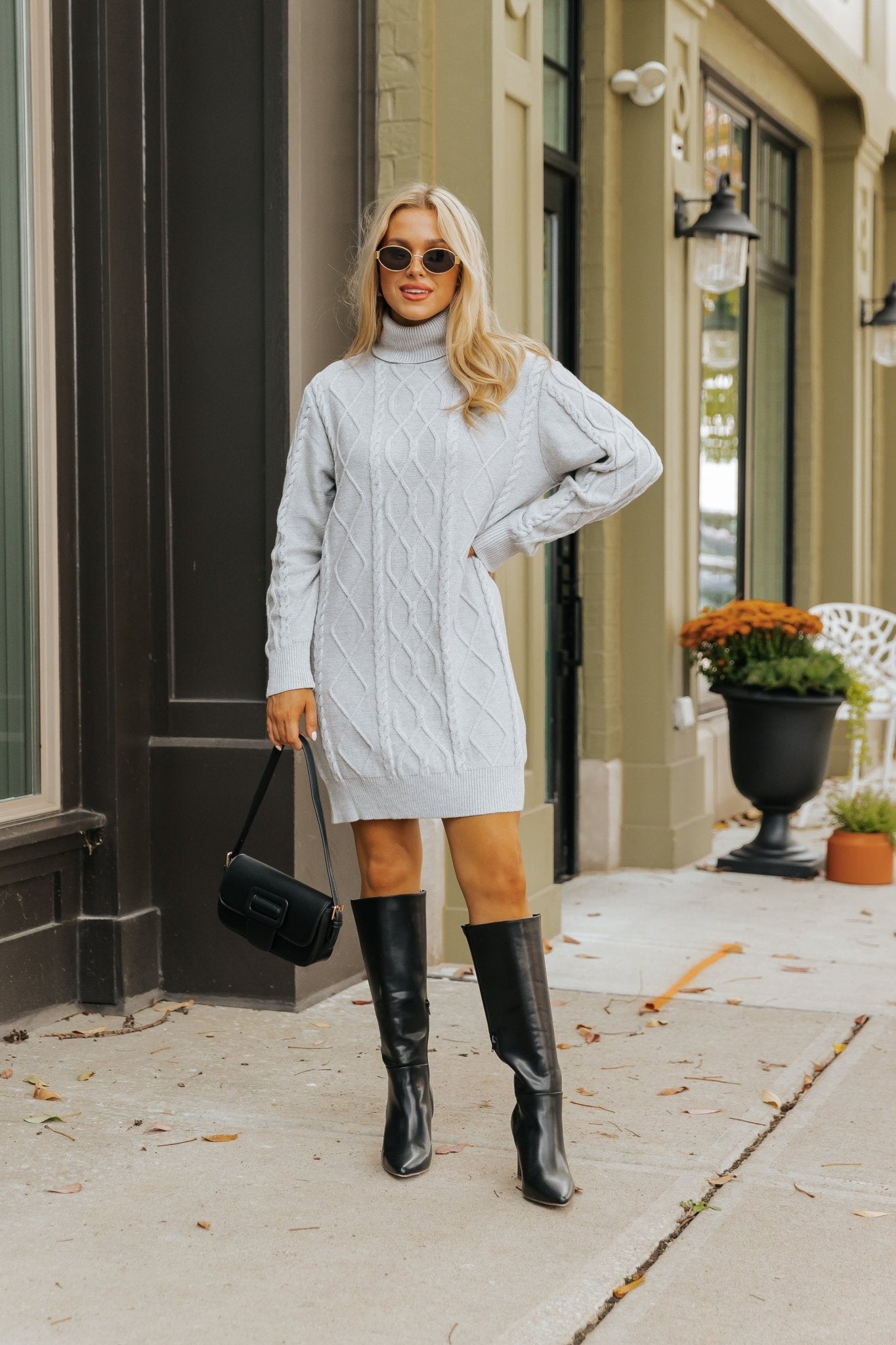 Grey Cable Knit Sweater Dress - Magnolia Boutique